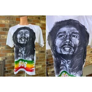 70s 80s BOB MARLEY T-shirt Vintage Tee Jamaica Reggae Hand Drawn-ish